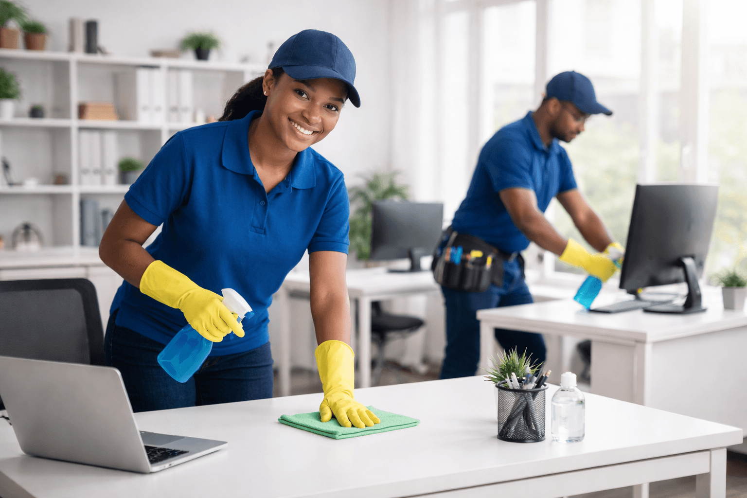 Cleaning professionals in office